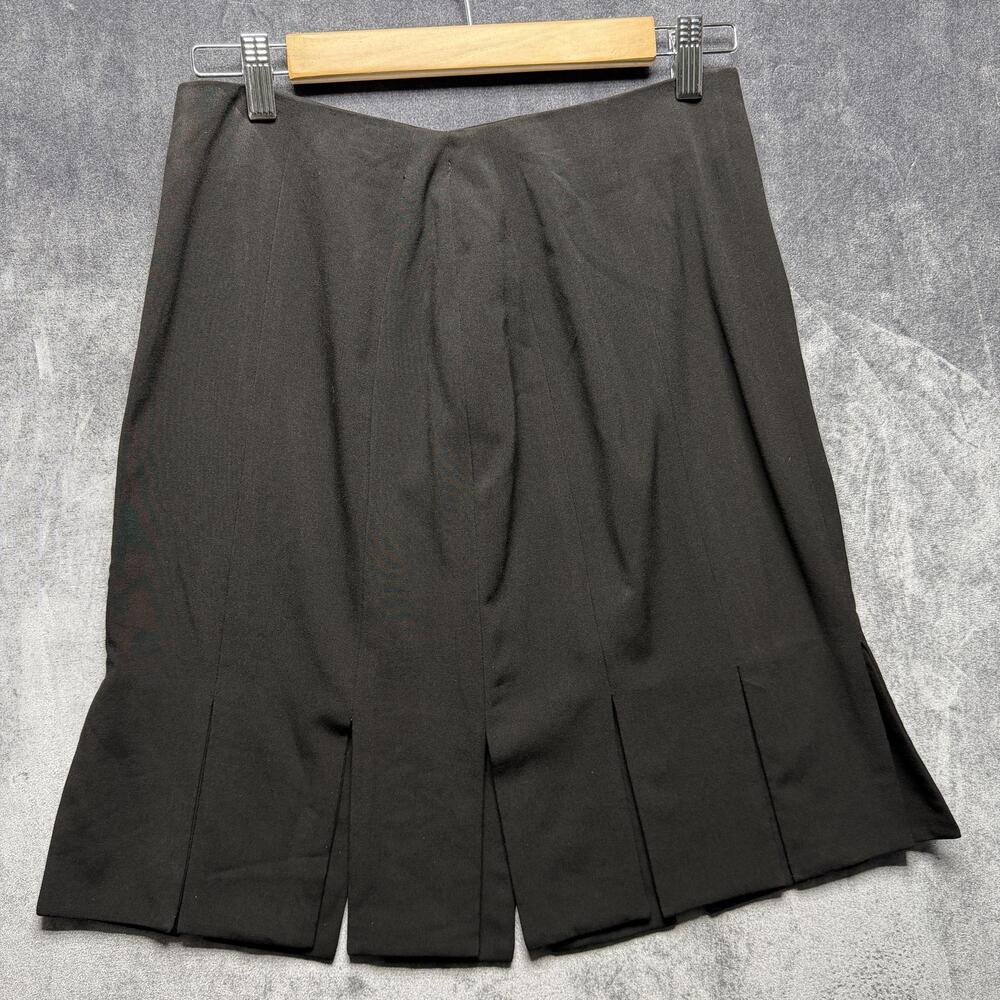 LARRY LEVINE STRETCH Skirt Womens 8 Black Pleated Knee Length Office Workwear